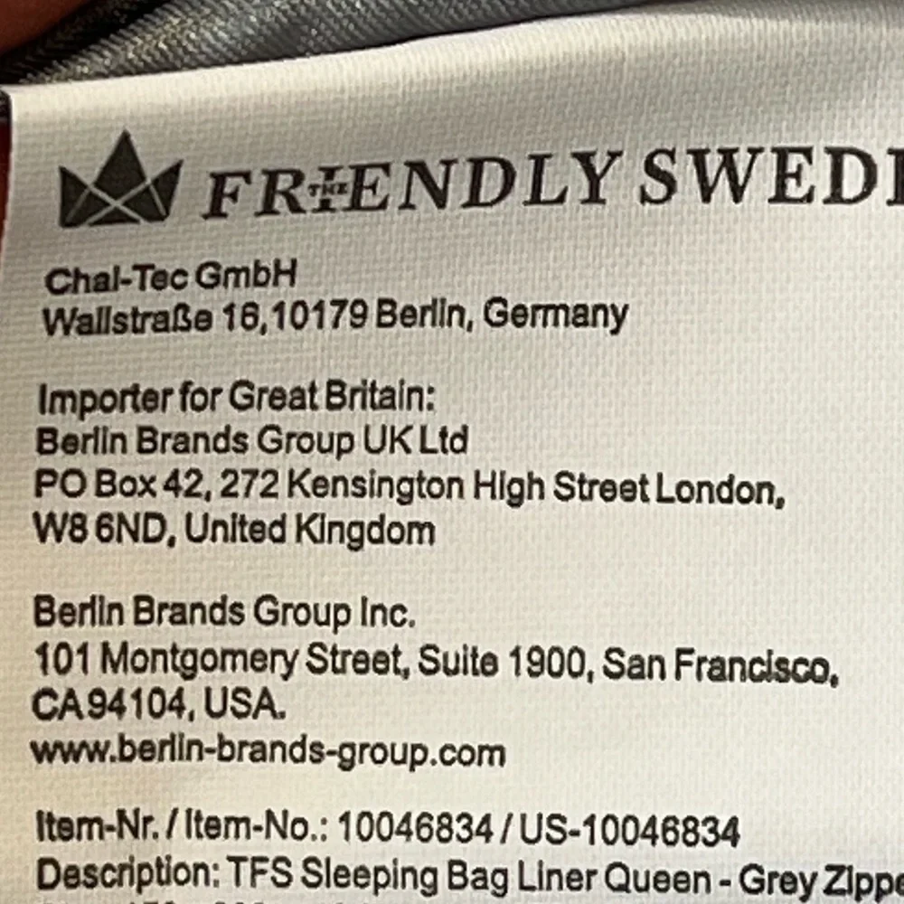 The Friendly Swede Queen Sleeping Bag Liner Gray Like New in Sack